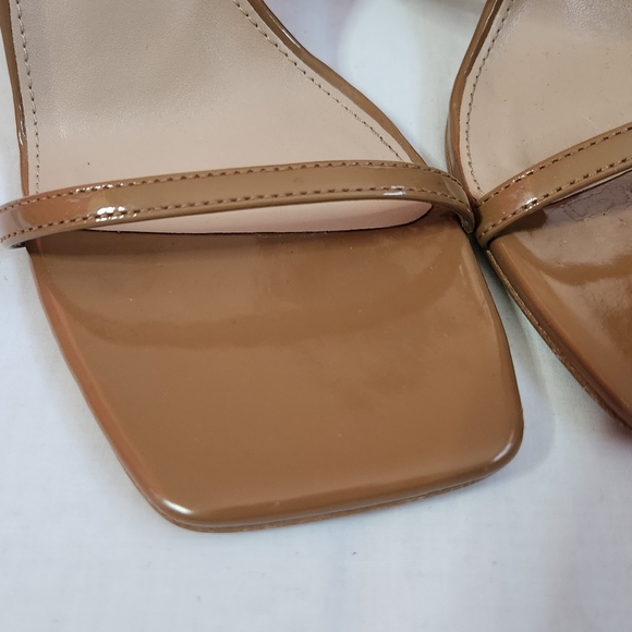 Steve Madden Uplift Heels Heeled Sandals Ankle Wrap Ties Camel Patent Leather - Picture 4 of 13